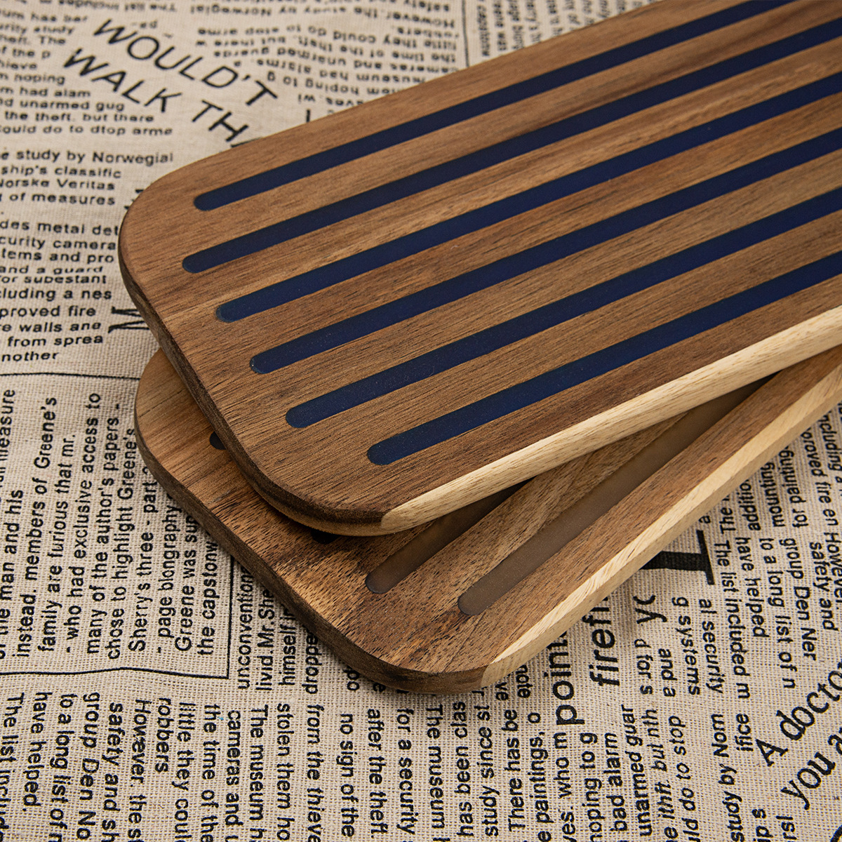 Striped Long Acacia Wood Cutting Board – 43×12.3cm Grooved Chopping Paddle (Model A & B)